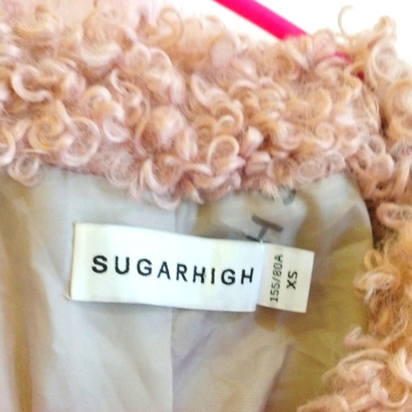 SugarHigh Pink Fuzzy, Curly Women's Long Sleeved Jacket- XS - Picture 2 of 4